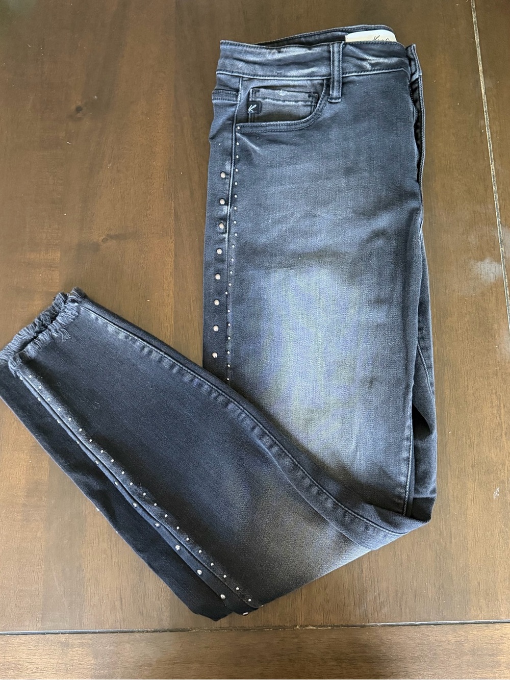 Women’s Kancan skinny Dark Wash Black Jeans with Stud Trim